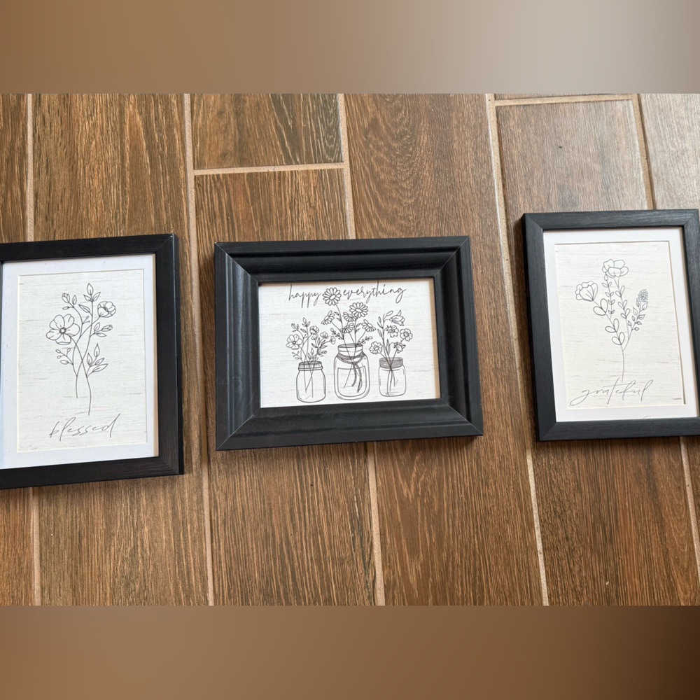 Set of Three Black Framed Floral Wall Art